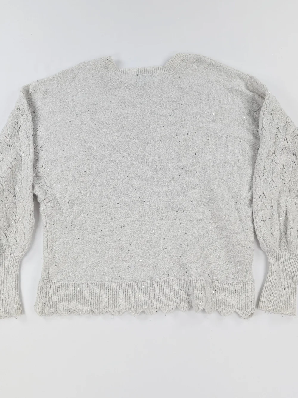 ELLE Light Gray Sparkle Cable-Sleeve Sweater